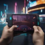 Lenovo Legion Go playing Cyberpunk 2077 on the go.