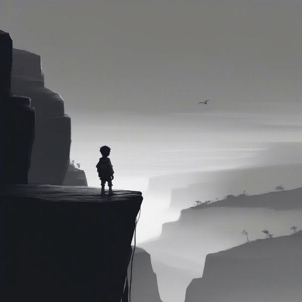 Boy Standing at the Edge of a Cliff in Limbo