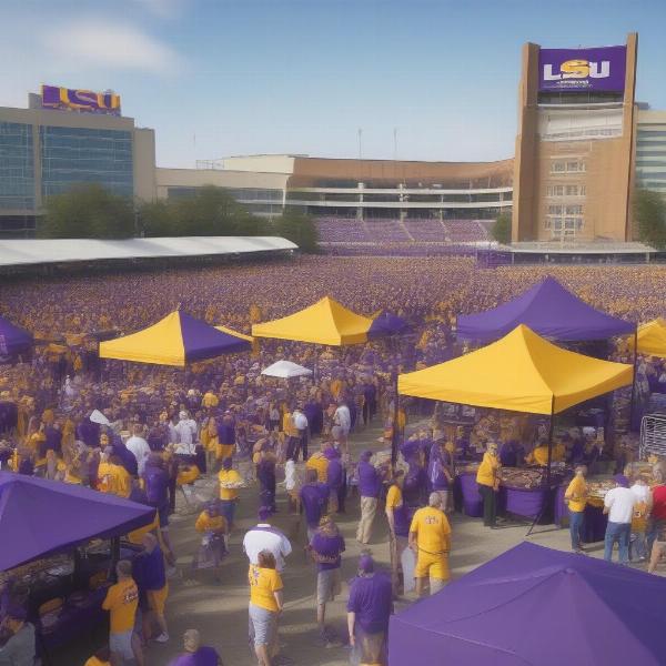 LSU and Arkansas fans tailgating before the big game.