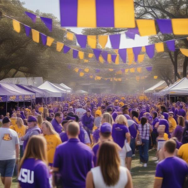 LSU Football Fans Tailgating Before the Game, Watching Pre-Game Show on TV
