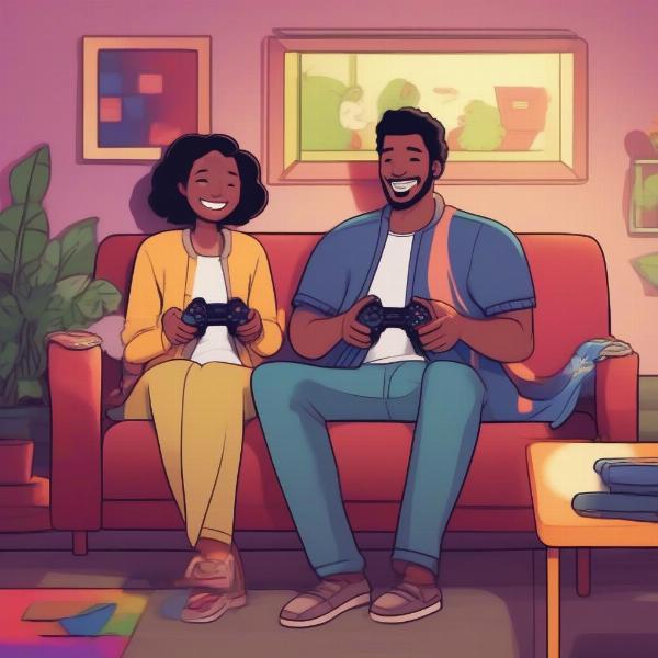 Couple playing video games together