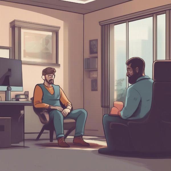 Man talking to a therapist about gaming addiction