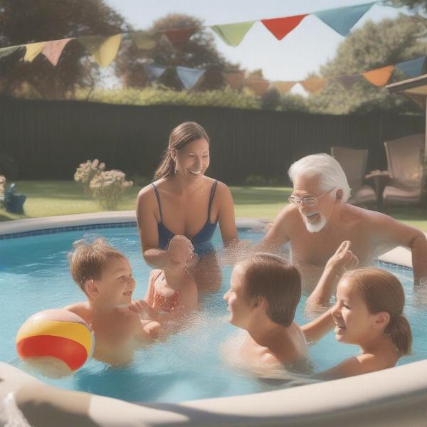 Family Playing Marco Polo in Backyard Pool