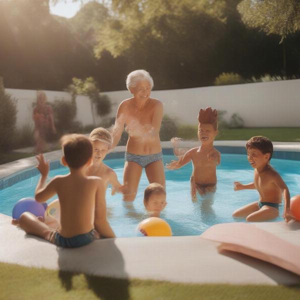 Family Fun Playing Marco Polo in Summer