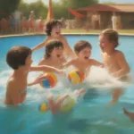 Children Playing Marco Polo in a Pool