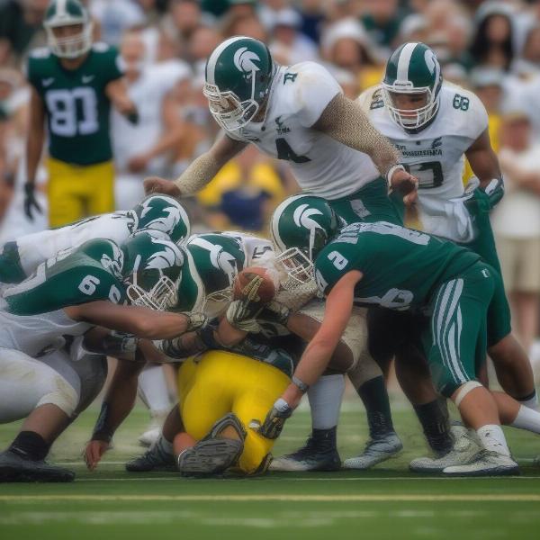 Michigan State Football Players in a Tense Moment