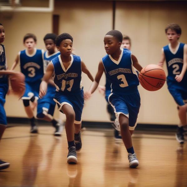 Middle School Basketball Players on Court during Game