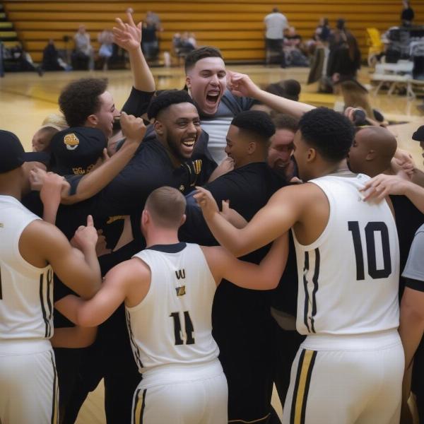 MU Basketball Team Celebrating a Win