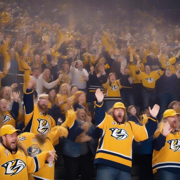 Nashville Predators Fans Celebrating a Catfish Toss