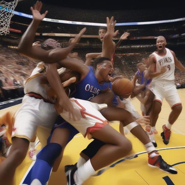 Intense Competition During NBA Overtime, Extending Game Time