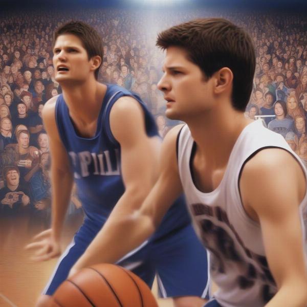 One Tree Hill basketball rivals Lucas and Nathan Scott face off on the court