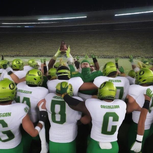 Oregon Ducks Football Team Celebrating a Victory