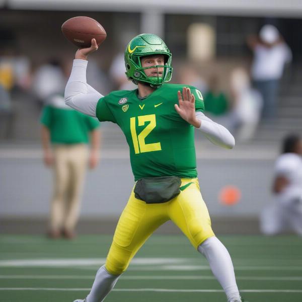 Oregon Ducks Quarterback Throwing a Pass During a Game