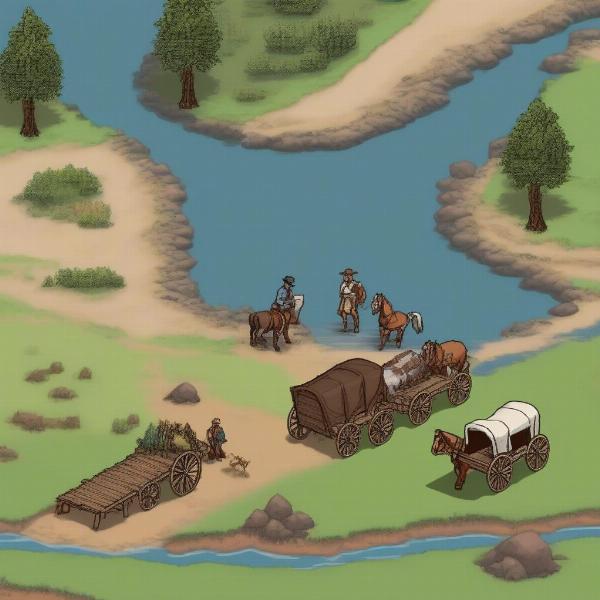 Oregon Trail Game River Crossing Scene