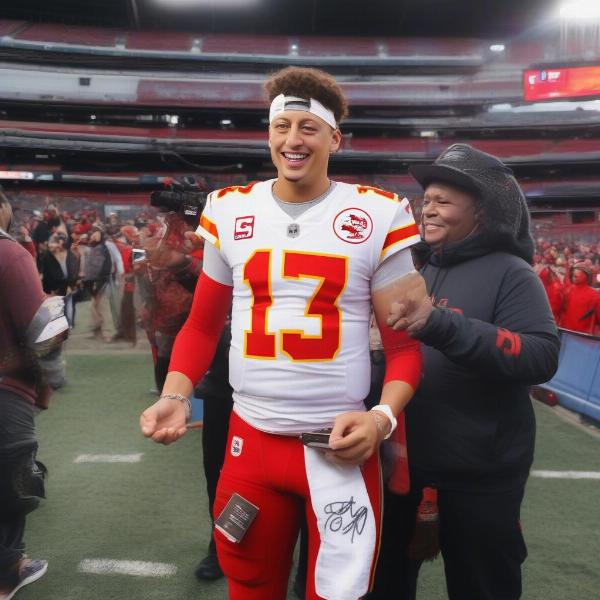 Patrick Mahomes Interacting with Fans After a Game