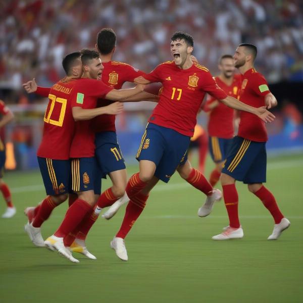 Pedri Celebrating a Goal for Spain