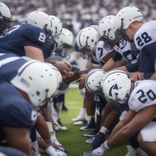 Penn State Football Players Huddling During a Timeout
