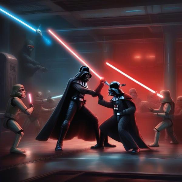 Agent P confronts Darth Vader