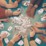 Players trading cards in a game of Pitty Pat