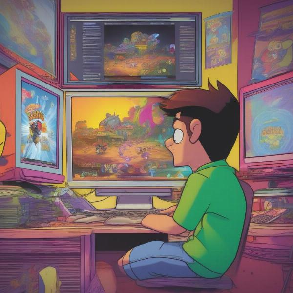 Playing Cartoon Network Flash Games on PC: A person playing a classic Cartoon Network Flash game on their computer.
