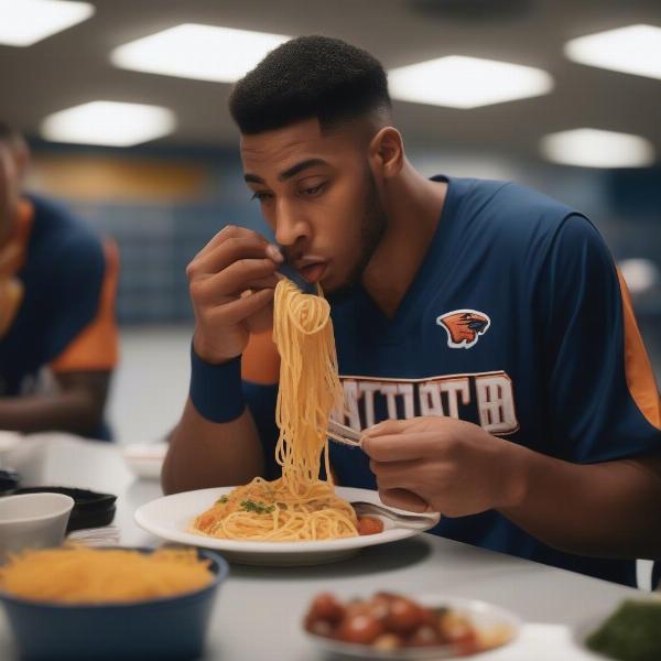 Basketball Player Eating Pre-Game Meal