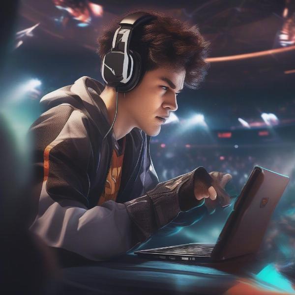 Professional Gamer Competing in Esports Tournament