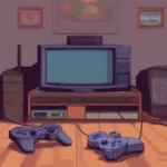 PlayStation 2 console setup with TV and controller
