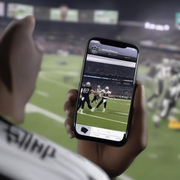 Raiders Fan Watching Game on Phone