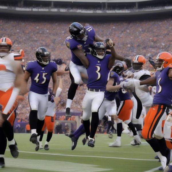 Ravens Celebrate Game-Winning Touchdown Against Browns