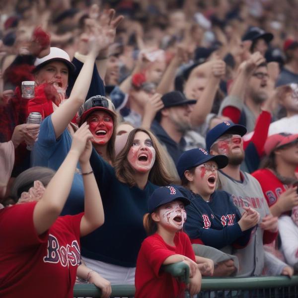 Red Sox Fans Cheering With Accessories