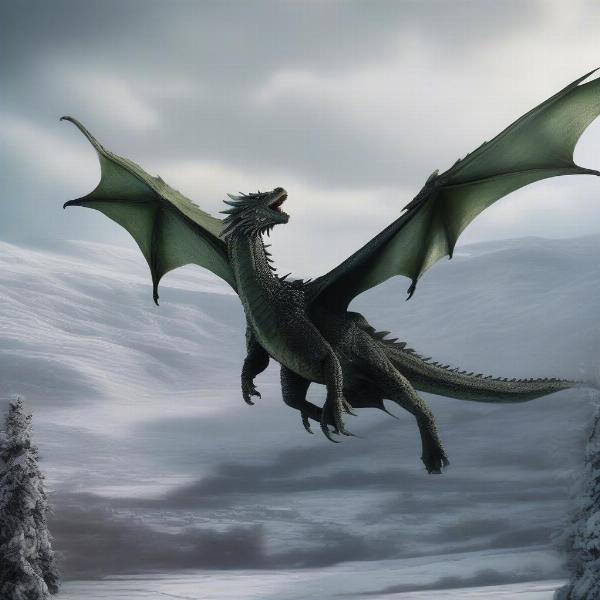 Rhaegal soars above Winterfell in Game of Thrones