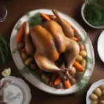 Perfectly roasted brined game hen served on a platter