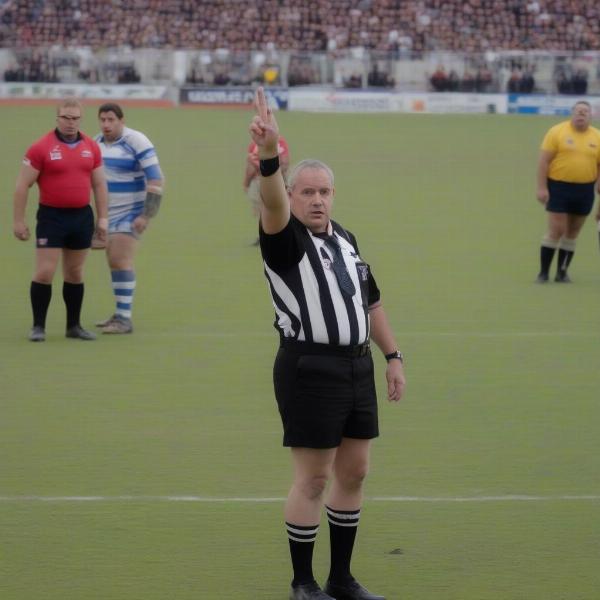 Referee making a decision in a rugby game