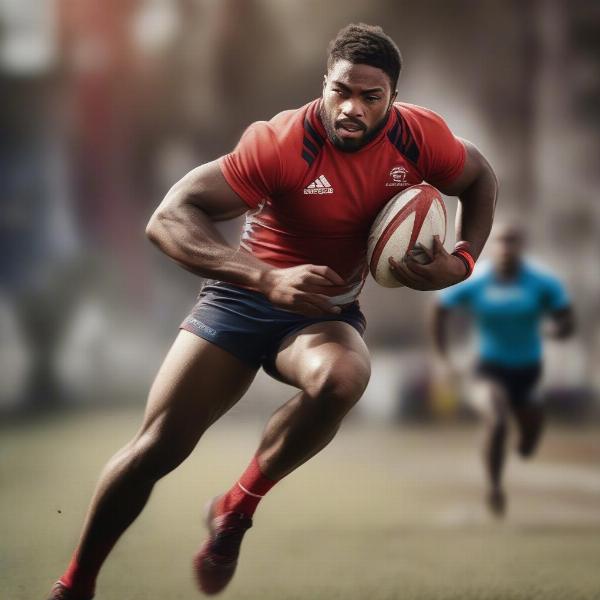 Rugby Sevens Player Sprinting with the Ball
