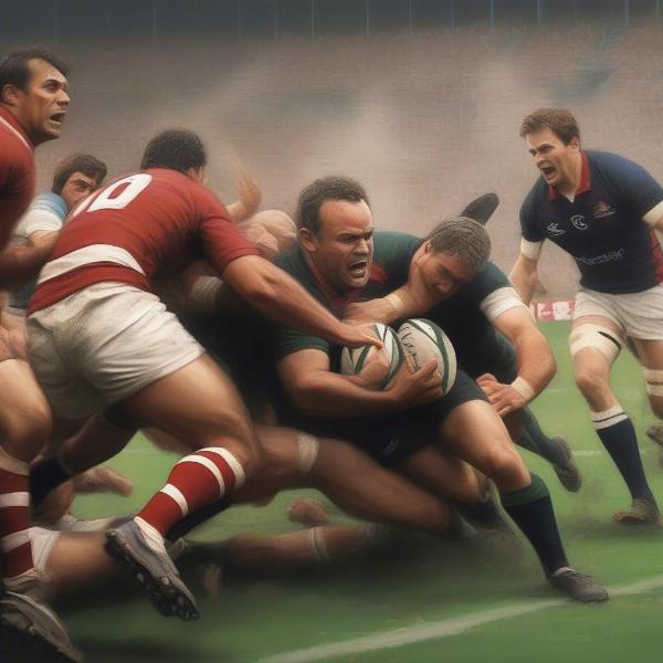 Rugby players scoring a try after the 80-minute mark