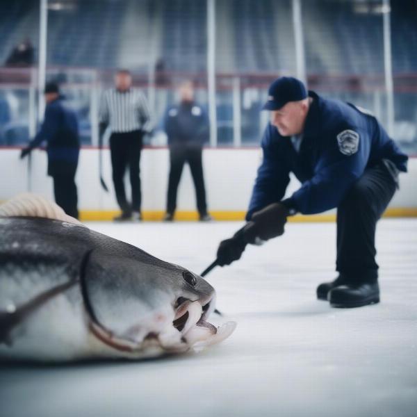 Security Guard Removing Catfish from the Ice