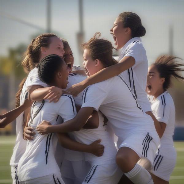 High School Soccer Players Celebrating a Goal