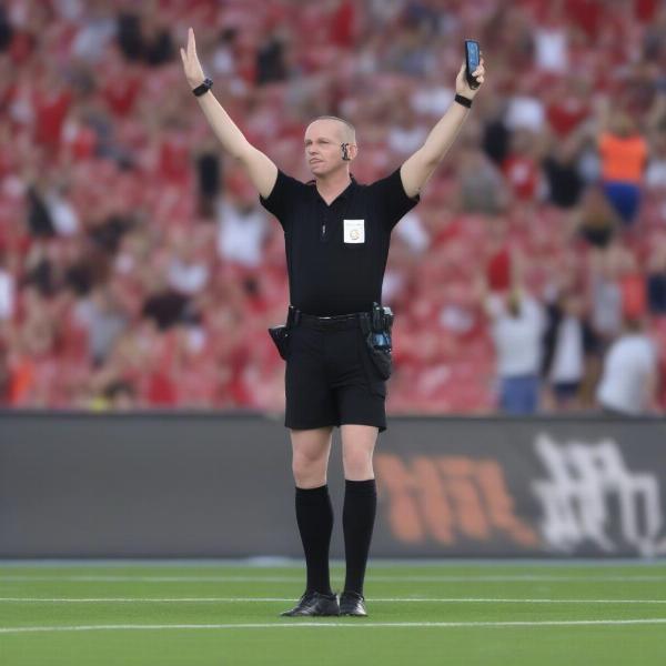 Referee Adding Stoppage Time in a Soccer Match