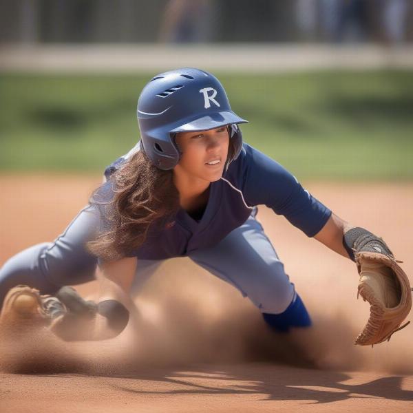 Softball Player in Action with Proper Gear