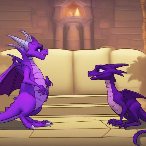 Spyro and Cynder in a Dawn of the Dragon DS Cutscene