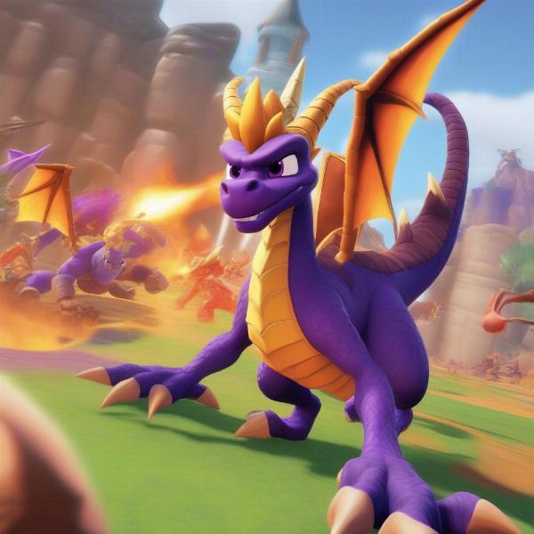 Spyro Battling Enemies in Dawn of the Dragon on DS