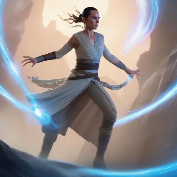 Star Wars Rey Using Force Powers in Game