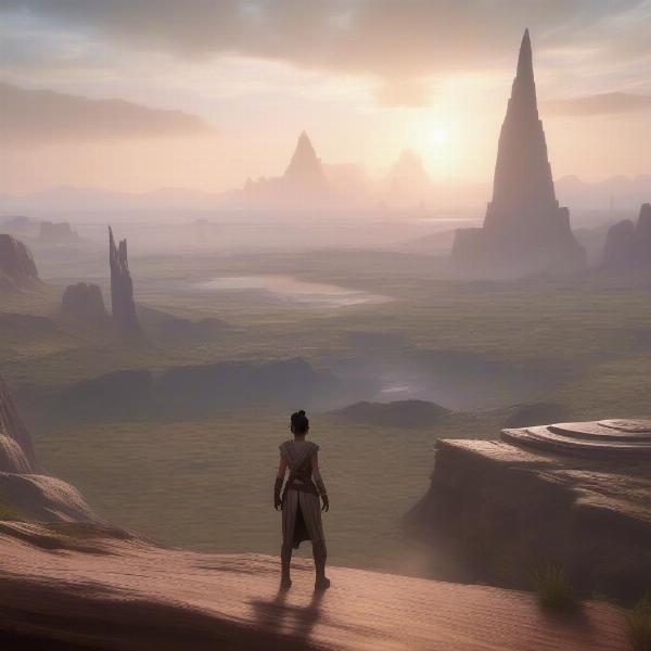 Star Wars Rey Exploring Open World Environment