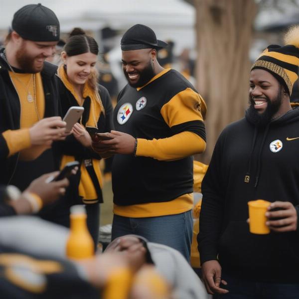 Steelers Fans Checking Game Status on Their Phones