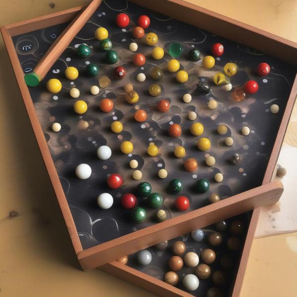 Proper storage of a handmade Aggravation game board and marbles