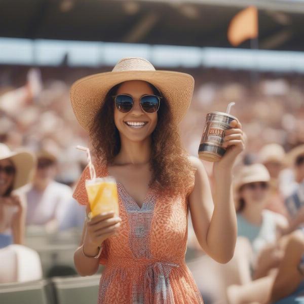 Woman wearing a comfortable and stylish outfit for a summer football game