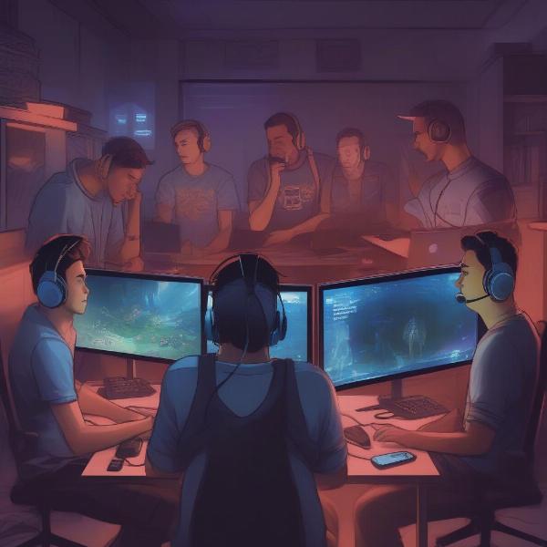 Team of gamers communicating effectively during gameplay