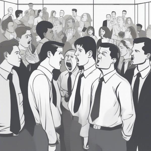 Office Workers Illustrating Telephone Game Miscommunication