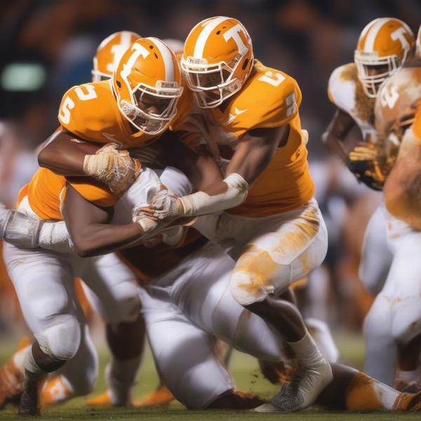 Tennessee Vols Football Player Making a Crucial Play in a Close Game