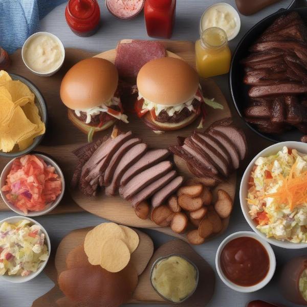 Texans Tailgate Food Spread with Brisket, Burgers, and Sides